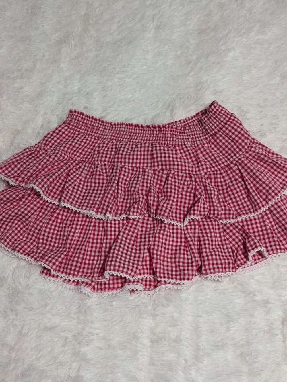 Red checkered gingham ruffled skirt